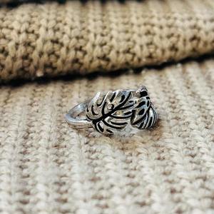 Anillos de latón con diseño de hoja bohemia de moda al por mayor para mujer, chapados en plata oxidada, bandas botánicas vintage, certificados por terceros, estilo bohemio. - Product Image 5