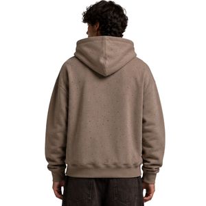 Sweat à capuche oversize en polaire taupe pour homme, design de logo en strass de luxe, pull épais, streetwear, sweat à capuche personnalisé - Product Image 2
