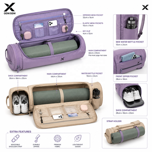 Sac de transport pour tapis de yoga personnalisé OEM, imperméable, pour fitness, gym, pilates, avec sangle réglable et plusieurs poches de rangement - Product Image 2