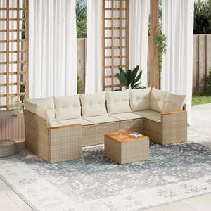 Conjunto de Sofás Modulares Grandes de Ratán Sintético PE Beige para Jardín, Muebles Modulares Cómodos para Exteriores - Product Image 1