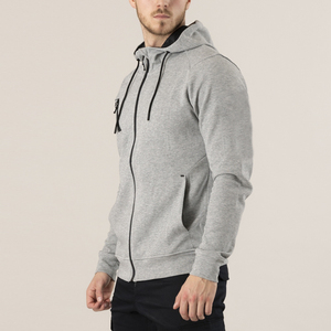 Sweat-shirt à capuche gris pour homme, fermeture éclair, manches longues, poches latérales, coupe classique, style décontracté d'automne, 100% polyester, couleur unie - Product Image 2