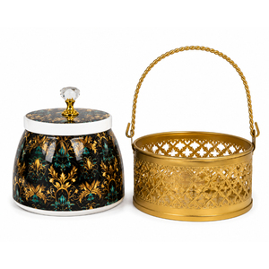 Juego de Recipientes Decorativos de Cobre Martillado con Tapa Blanca y Cesta de Filigrana Dorada, Contenedor de Almacenamiento con Patrón Geométrico Tradicional - Product Image 5