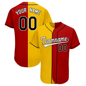 Maillot de baseball personnalisé rouge et jaune, chemise décontractée sportive respirante à manches courtes pour homme, nom et numéro personnalisés, été - Product Image 1