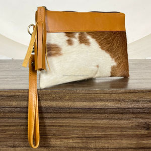 Latest Premium Quality Cowhide Leather <b>Wristlet</b> Clutch Wallet for Women Western Boho Zipper Pouch Handmade Cowhide Hand Purses - Product Image 4