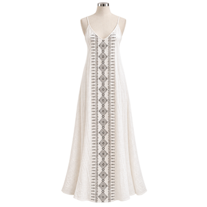 <b>Boho</b> Embroidered Cotton Maxi <b>Dress</b> | Womens Sleeveless V Neck A Line <b>Summer</b> Beach Vacation Casual Resort <b>Dress</b> Lightweight Style - Product Image 1
