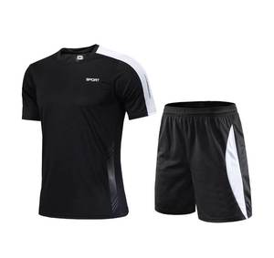 Men's Printed Black <b>White</b> Breathable Adult Sport <b>Jersey</b> Set Crew Neck <b>Short</b> Sleeve Moisture Wicking Polyester <b>Shorts</b> Elastic - Product Image 1