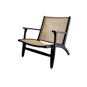 Modern Teak Wood Rattan Woven Accent Chair Cotton <b>Liner</b> Foam Filled Outdoor Lounge Seat for Living Room Hotel Restaurant - Product Image 4