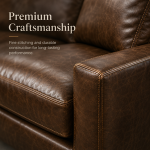 Premium Midcentury Modern Leather <b>Sofa</b> Bed Two Seat Solid Wood Legs Back Boxy Arm Living Room Hotel Lounge Villa - Product Image 4