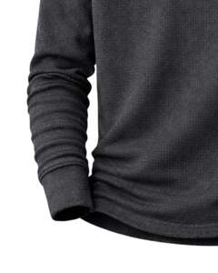 T-shirt thermique à manches longues pour homme, col Henley, gris anthracite, décontracté, col boutonné, vêtement d'hiver, coton, coupe ajustée, tissu respirant - Product Image 5
