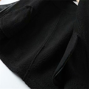 Veste moto en cuir PU pour femme, col montant, manches longues, fermeture éclair, couleur unie, veste de motard, hiver, coupe-vent, fausse fourrure épaisse - Product Image 3
