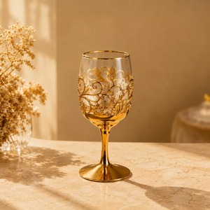 Beautiful Floral Design For Wedding Occasion Round <b>Goblet</b> Elegant Gold Rimmed Wine <b>Glass</b> With Hand Painted - Product Image 4