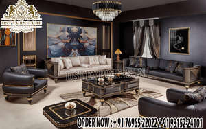 Ensemble de canapés de style baroque noir doré européen, meubles de salon personnalisés, ensemble de canapés en bois sculpté à la main de qualité supérieure, vente aux États-Unis - Product Image 4