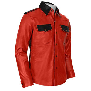 Men's Genuine Leather Shirt <b>Jacket</b> with Buckle Straps Premium Black <b>Gothic</b> Leather Overshirt OEM & ODM Manufacturer - Product Image 5