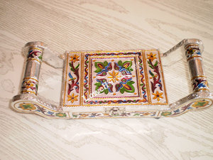 Oxidize Handcrafted Metal flower DesignHandcrafted Wood Gift Aluminum Wooden meenakari tray box (7"LX5"WX1.75"H)with - Product Image 2