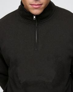 OEM New Design 100% Fleece Cotton <b>Men's</b> <b>Half</b> <b>Zip</b> Up Hoodies Solid Black Color Oversized Pullover <b>Zip</b> up Sweatshirts For Unisex - Product Image 6