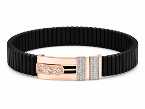 Bracelet extensible en or massif 18 carats avec accent en céramique noire et diamant, finition polie, bijoux de luxe modernes pour homme, cadeau de mariage ou de fête - Product Image 3