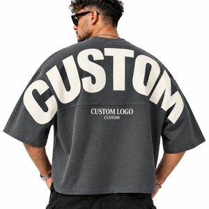 T-shirt Homme Oversize de Haute Qualité, Épaules Tombantes, Streetwear, Impression en Relief, Logo Personnalisé, Couleur Unie, T-shirt Décontracté Personnalisé pour Homme - Product Image 3