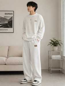 ONETEN APPARELS Conjunto Deportivo 2 en 1 para Hombre, Blanco, de Algodón, Manga Larga, Media Cremallera, Corte Holgado, Estampado, Ropa Casual de Otoño - Product Image 5