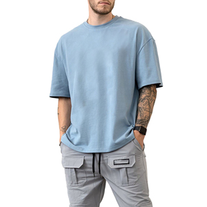 Manufacturer Supply 250g 100% Cotton Casual Solid Regular Fit Short Sleeve Drop Shoulder T-Shirt Custom Print Unisex Blank <b>Tee</b> - Product Image 4