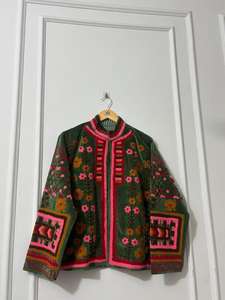 Chaqueta Azul de Terciopelo Suzani, Tejida, Transpirable, Bordada a Mano, Estilo Bohemio, Étnica, para Festivales - Product Image 3