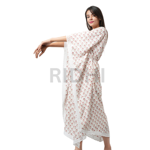 Nueva llegada 2025 Rosa indio mano bloque estampado caftán bata verano vestido Unisex Kimono vacaciones vestido holgado ropa de mujer - Product Image 4