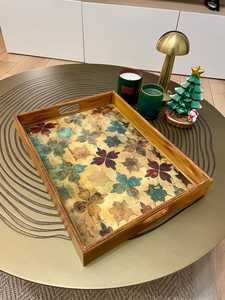 Handmade Wooden Ottoman Serving Tray Handles <b>Large</b> Rustic Coffee Table Style Fruit Pattern Classic Design for Home Decor Kitchen - Product Image 2