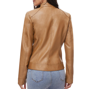 Chaqueta de cuero genuino personalizada al por mayor para mujer, de alta calidad, manga larga, corte ajustado, con MOQ bajo. - Product Image 2