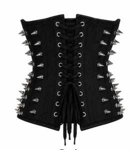 Corset en cuir noir avec clous argentés et fermeture à agrafes, gaine amincissante pour femme à maintien ferme, style adulte, avec baleines en acier sous la poitrine - Product Image 3
