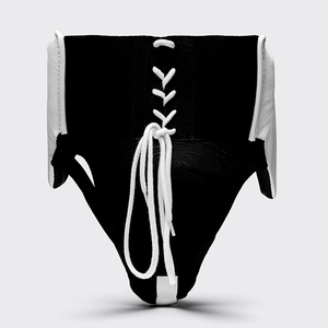 Protège-entrejambe de boxe Fly en cuir véritable, neuf, professionnel, avec fermeture à lacets, blanc et gris - Product Image 2