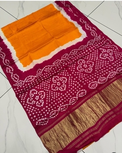 ผ้าส่าหรีงานแฮนด์เมดลายสามสีแบบราชสถาน  ย้อมสีแบบหลายเฉด  ชุดพื้นเมือง - Product Image 3