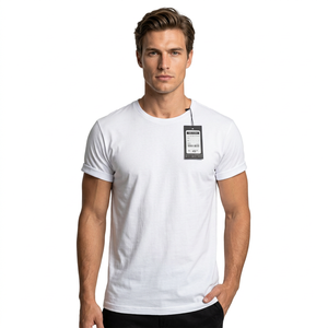 Camiseta de algodón blanca para hombre, cuello redondo, manga corta, corte regular, tejido de punto casual, parte delantera lisa, ecológica, 180g, teñido liso, marca privada - Product Image 1