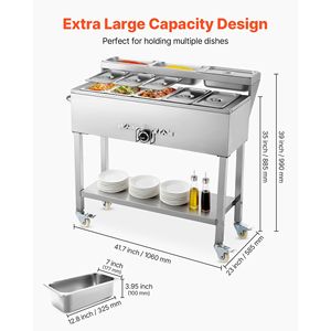 Scaldavivande Commerciale a Gas Propano con 5 Vasche per Alimenti e 3 Vasche per Condimenti, Controllo Manuale della Temperatura, Scaldaspezie da Esterno a Gas LP con Ruote da 3 Pollici - Product Image 2
