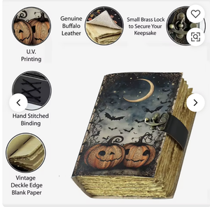 NEW ERA Grimoire Journal en Cuir Fait Main de Haute Qualité, Motif Lune, Halloween, Reliure Cousue, 100 Feuilles, Personnalisable - Product Image 2