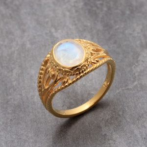 Rainbow Moonstone Oval Gemstone <b>Gold</b> Vermeil <b>Rings</b> 925 Sterling Silver Classic Fine Wholesaler Birthstone Jewelry - Product Image 3