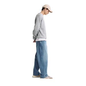Jean droit bleu clair pour homme, taille mi-haute, coupe décontractée, en denim de coton, idéal pour le printemps - Product Image 2