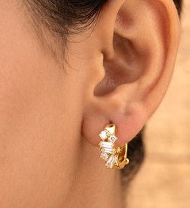 Boucles d'oreilles créoles en or massif 10K 14K 18K avec diamants de laboratoire taille baguette couleur clair de luxe E Clarity VVS, bijoux fins en gros - Product Image 6