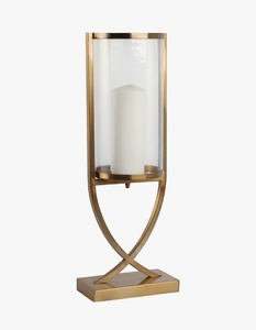 Porte-bougie moderne en métal doré avec insert cylindrique en verre transparent pour une décoration élégante de table et de la maison - Product Image 3