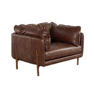 Sillón Moderno con Detalles en Cuero Marrón y Patas de Madera, Estilo Mid-Century, para Sala de Estar, Dormitorio, Vestíbulo de Hotel - Product Image 3