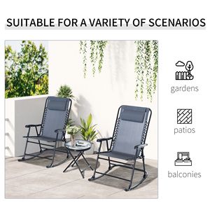 Set Bistrot a Dondolo da Esterno in 3 Pezzi, Grigio, con Sedia Pieghevole e Tavolino in Vetro per Giardino, Patio, Terrazza - Product Image 5