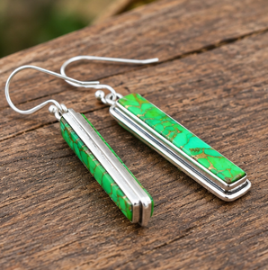 Pendientes Colgantes de Cobre Púrpura, Turquesa y Plata para Mujer, Pendientes de Gota Verdes, Estilo Boho Suroeste, Joyería de Moda al por Mayor - Product Image 3