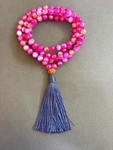 Handmade <b>Pink</b> Agate Beaded Tassel Necklace Long Blue Tassel Boho Statement <b>Healing</b> Jewelry Gift - Product Image 3