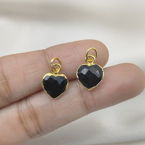 925 Sterling Silver Black Onyx <b>Heart</b> Briolette Pendant Faceted Gemstone DIY Charm Wholesale Jewelry Unisex - Product Image 3