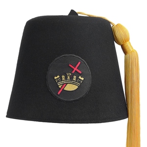 Knights Templar Black Waterproof 100% Wool Fez <b>Hat</b> Yellow Tassel 3D Embroidered Crown Cross Casual Masonic Ceremonial - Product Image 1