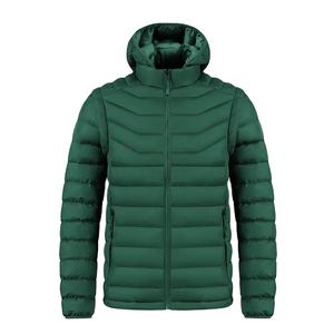 Chaquetas acolchadas con cremallera completa y manga desmontable personalizadas, chaquetas de hombre con capucha a prueba de viento transpirables lavadas sólidas ecológicas unisex - Product Image 1