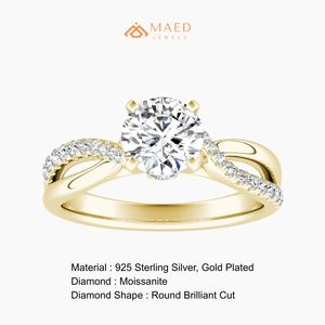 Bague de fiançailles en moissanite taille ronde plaquée or, avec bande torsadée infini croisée pavée, cadeau d'anniversaire de mariage, bijoux de luxe - Product Image 6