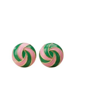 Pendientes Cuadrados con Espiral Rosa y Verde en Oro de 14K, Joyería de Moda para Mujer, Pendientes Geométricos Elegantes, Accesorio de Regalo para Fiestas - Product Image 1