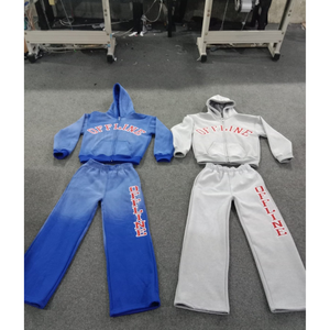 Ensemble de survêtement homme délavé à l'acide avec fermeture éclair, design personnalisé, logo et effet usé, pour le jogging - Product Image 1