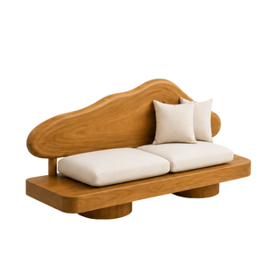 ARTERRA Luxury Eco-Friendly Durable Teak Wood <b>Sofa</b> Modern Three Seat Upholstered <b>Foam</b>-Filled Armless Semicircular Living Room - Product Image 3