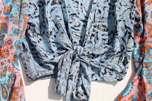 Nueva llegada campana manga corbata Top Fleetwood Mac hecho a mano reciclado seda Crop Top para las mujeres - Product Image 5