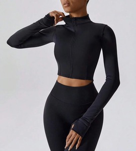 Conjunto Deportivo de Dos Piezas para Mujer, Chaqueta con Cierre y Leggings Sin Costuras, Alta Elasticidad, para Yoga, Ejercicio, Gimnasio - Product Image 1